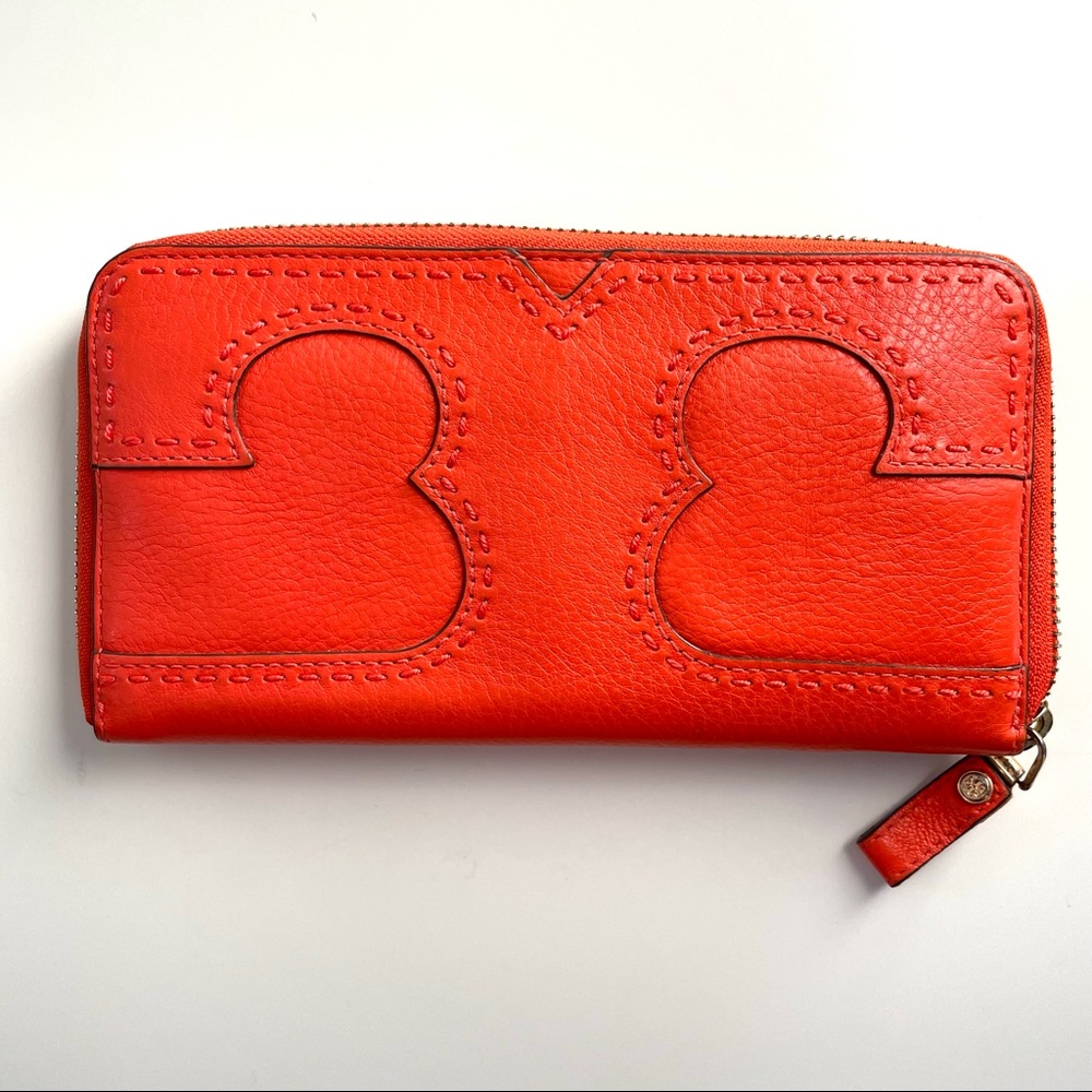 Tory Burch Large Zip Around Envelope Continental Wallet Orange